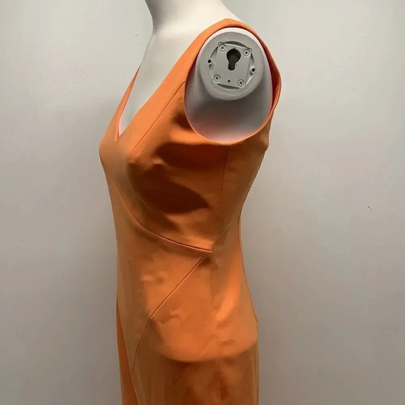 Jay Godfrey Dress Sheath Midi A-Line Sleeveless V-Neck Asymmetrical Orange 4 - Picture 8 of 11